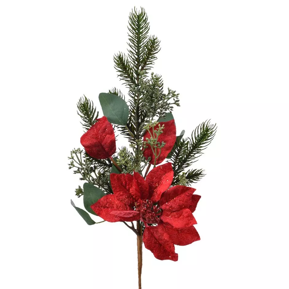 eminza Branche de sapin (50 cm) Poinsettia Rouge