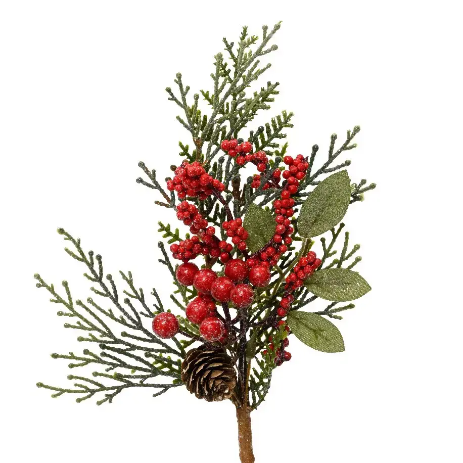 eminza Branche de sapin et baies (26 cm) Aspen Rouge