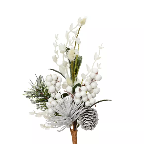 Eminza Branche De Sapin (H26 Cm) Baies Givrées Blanc