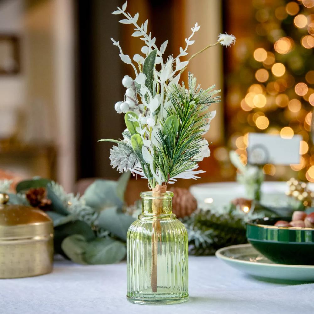 eminza Branche de sapin (H26 cm) Baies givrées Blanc
