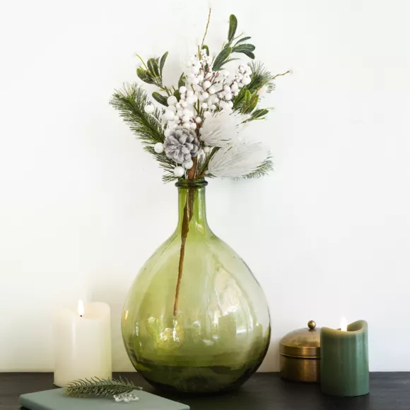 Eminza Branche De Sapin (H50 Cm) Baies Givrées Blanc