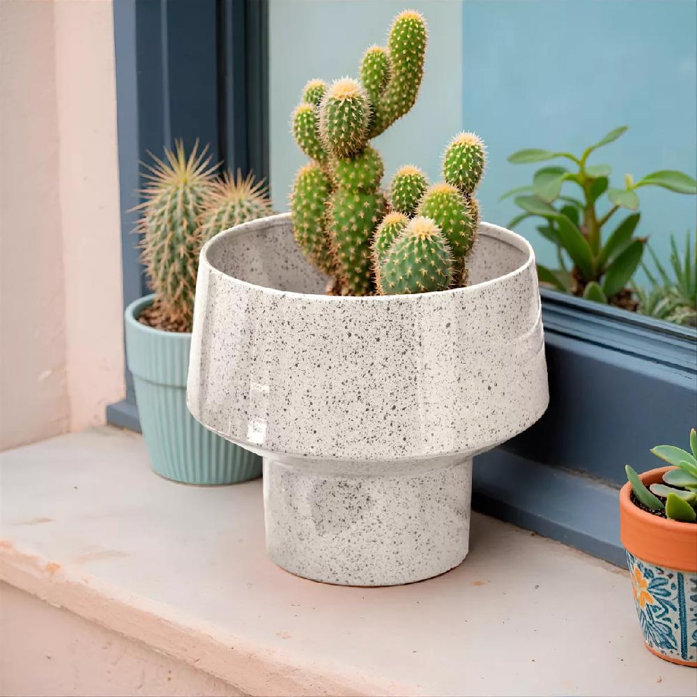 eminza Cache-pot en métal (H16 cm) Terrazzo Ivoire