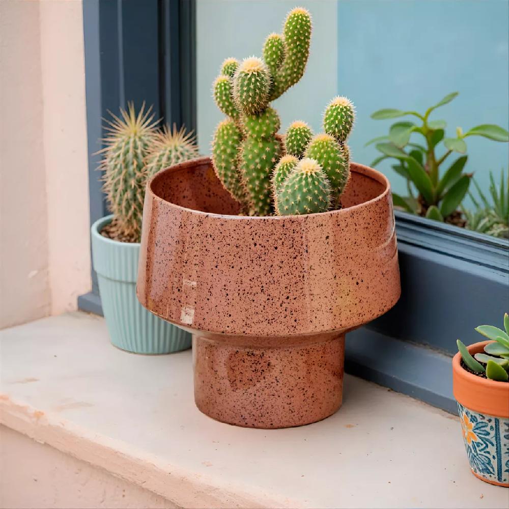 eminza Cache-pot en métal (H16 cm) Terrazzo Marron