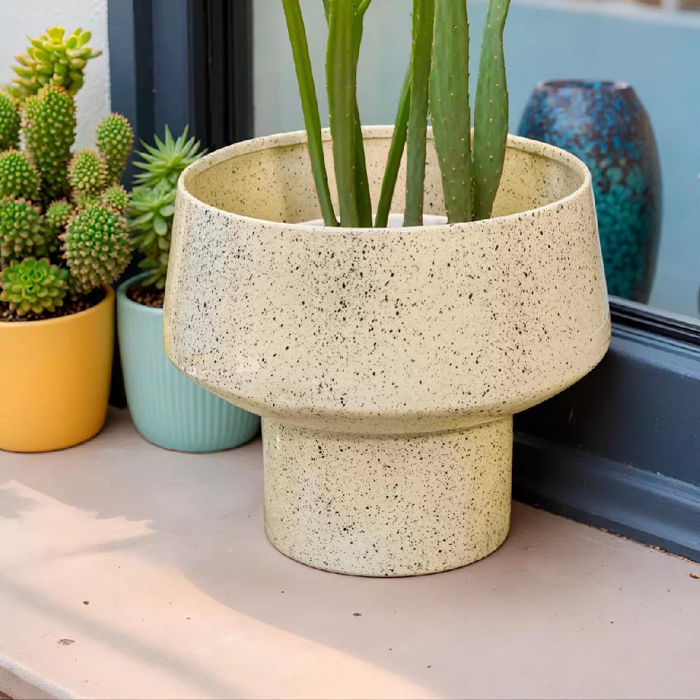 eminza Cache-pot en métal (H20 cm) Terrazzo Beige