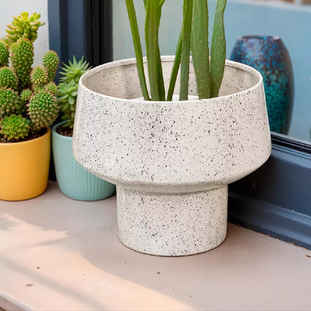 eminza Cache-pot en métal (H20 cm) Terrazzo Ivoire