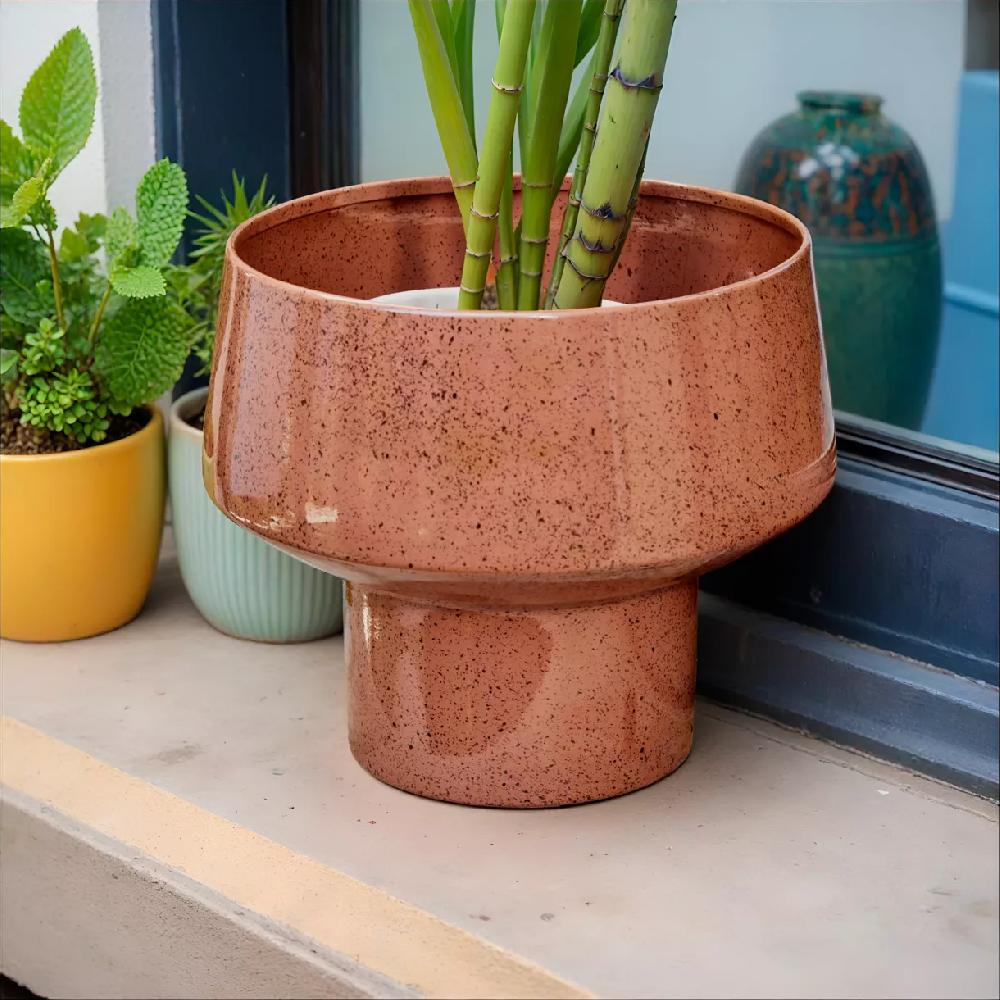 eminza Cache-pot en métal (H20 cm) Terrazzo Marron