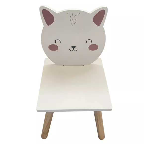 Eminza Chaise Enfant Bois (H46 Cm) Chaton Blanc