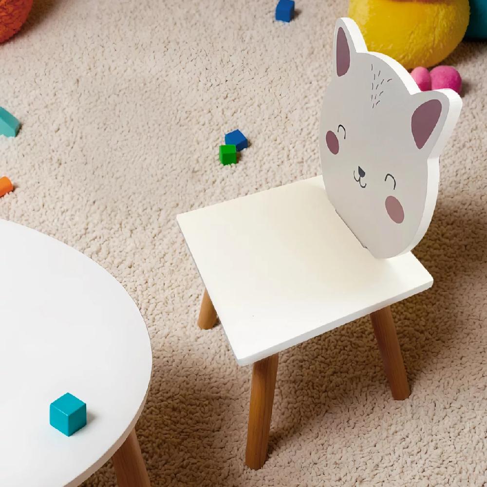 eminza Chaise enfant bois (H46 cm) Chaton Blanc