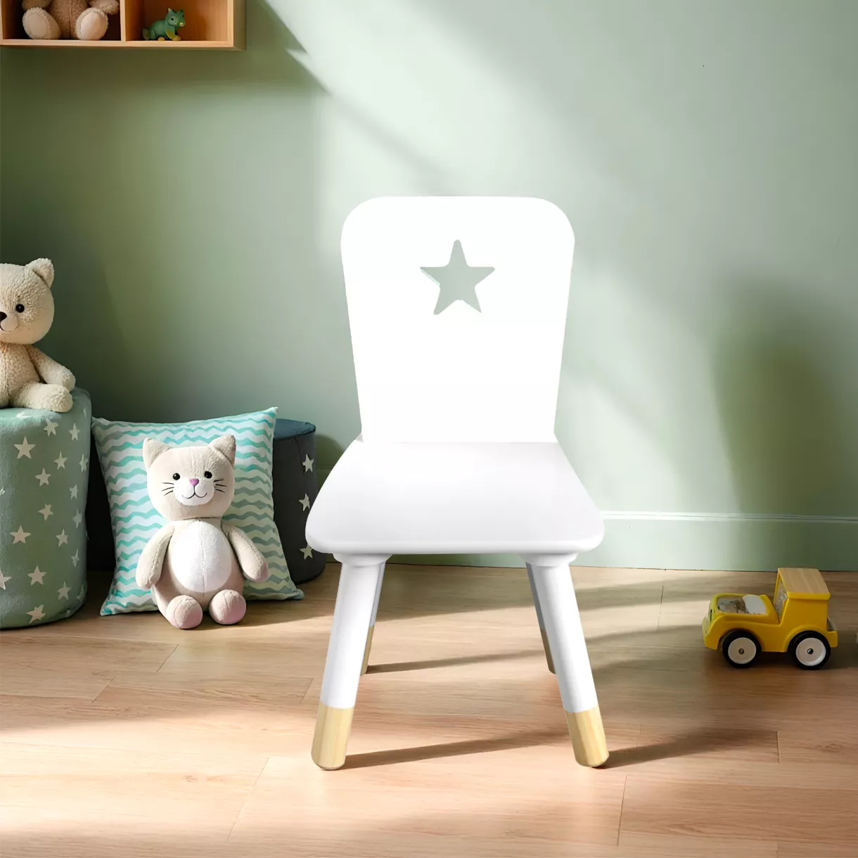 eminza Chaise enfant bois (H50 cm) Stars Blanche