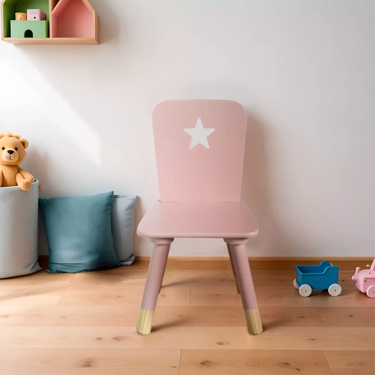 eminza Chaise enfant bois (H50 cm) Stars Rose