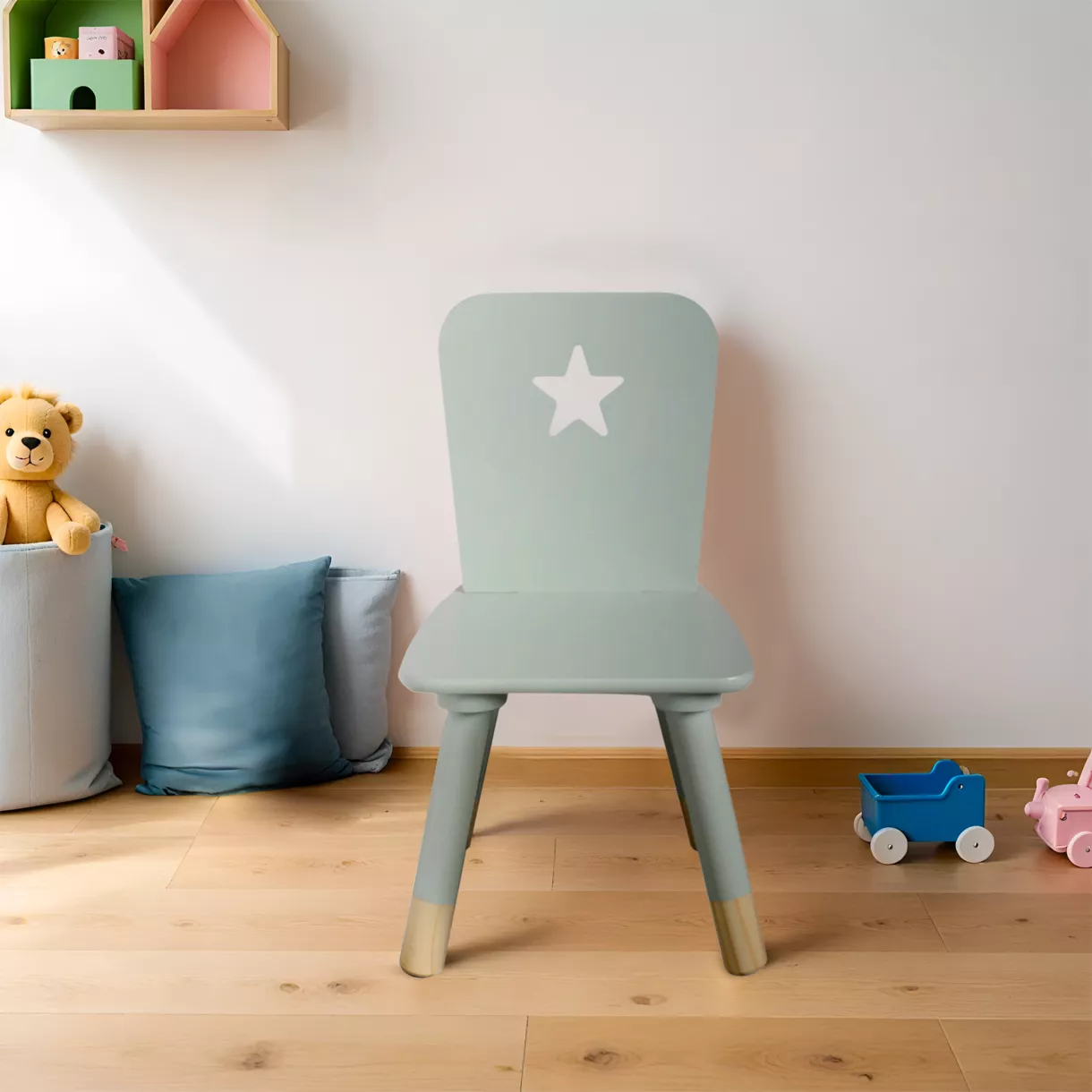 eminza Chaise enfant bois (H50 cm) Stars Verte