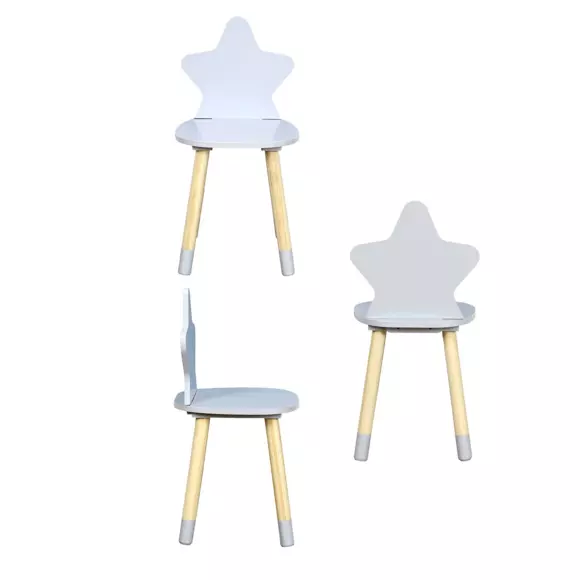 Eminza Chaise Enfant Bois (H54 Cm) Etoile Grise