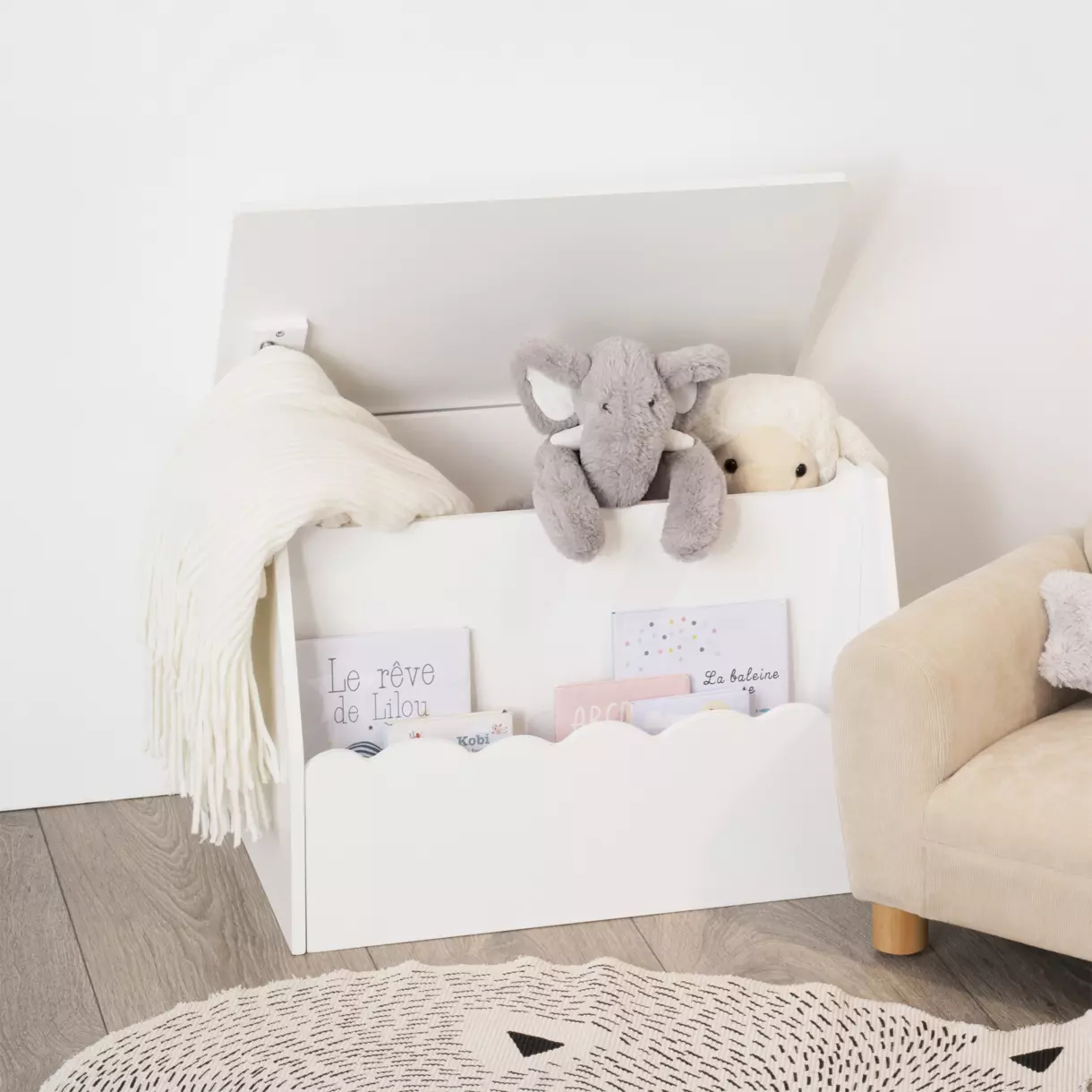 eminza Coffre enfant bois (H38 cm) Evan Blanc