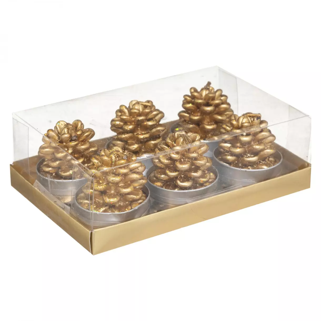 eminza Coffret de 6 bougies (H4 cm) Pomme de pin Or
