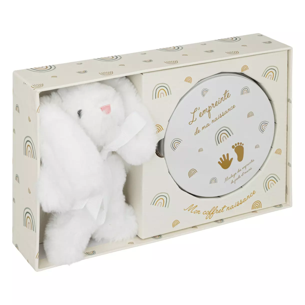 eminza Coffret empreinte et peluche lapin Blanc