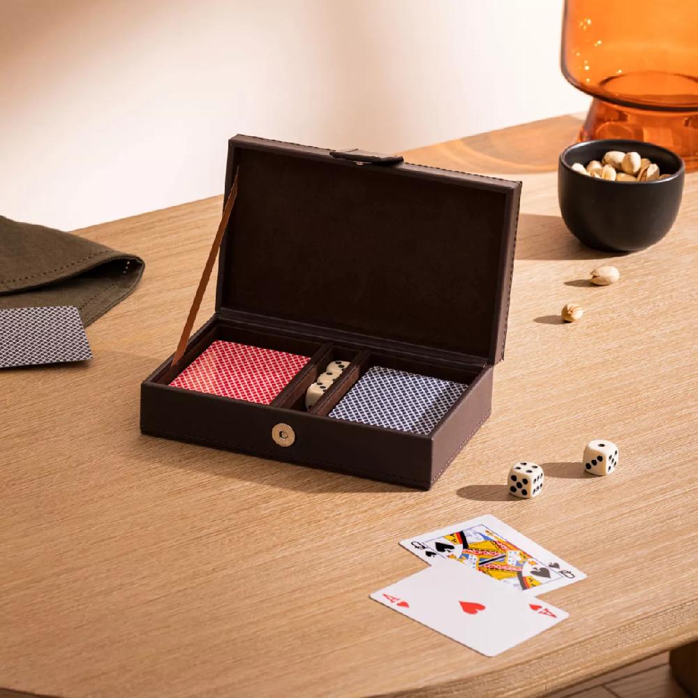 eminza Coffret jeu Cartes bois (19 cm) Jule Marron