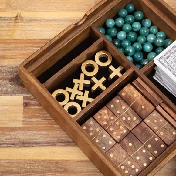 Eminza Coffret Jeu Solitaire En Manguier Naturel