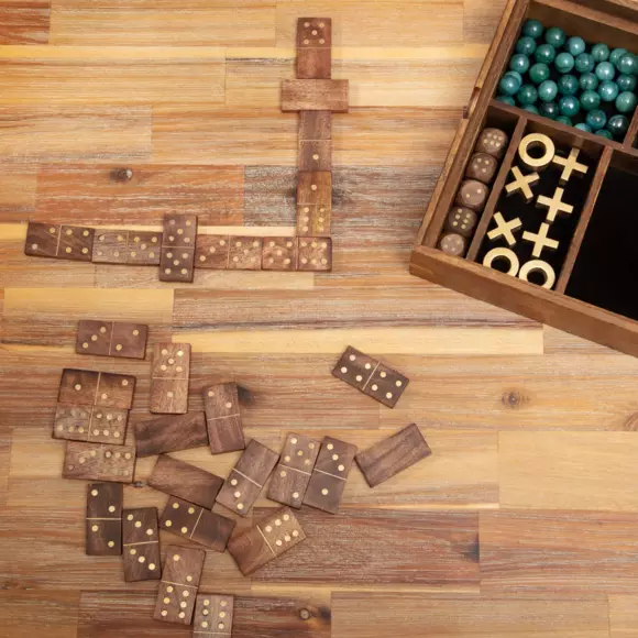 Eminza Coffret Jeu Solitaire En Manguier Naturel