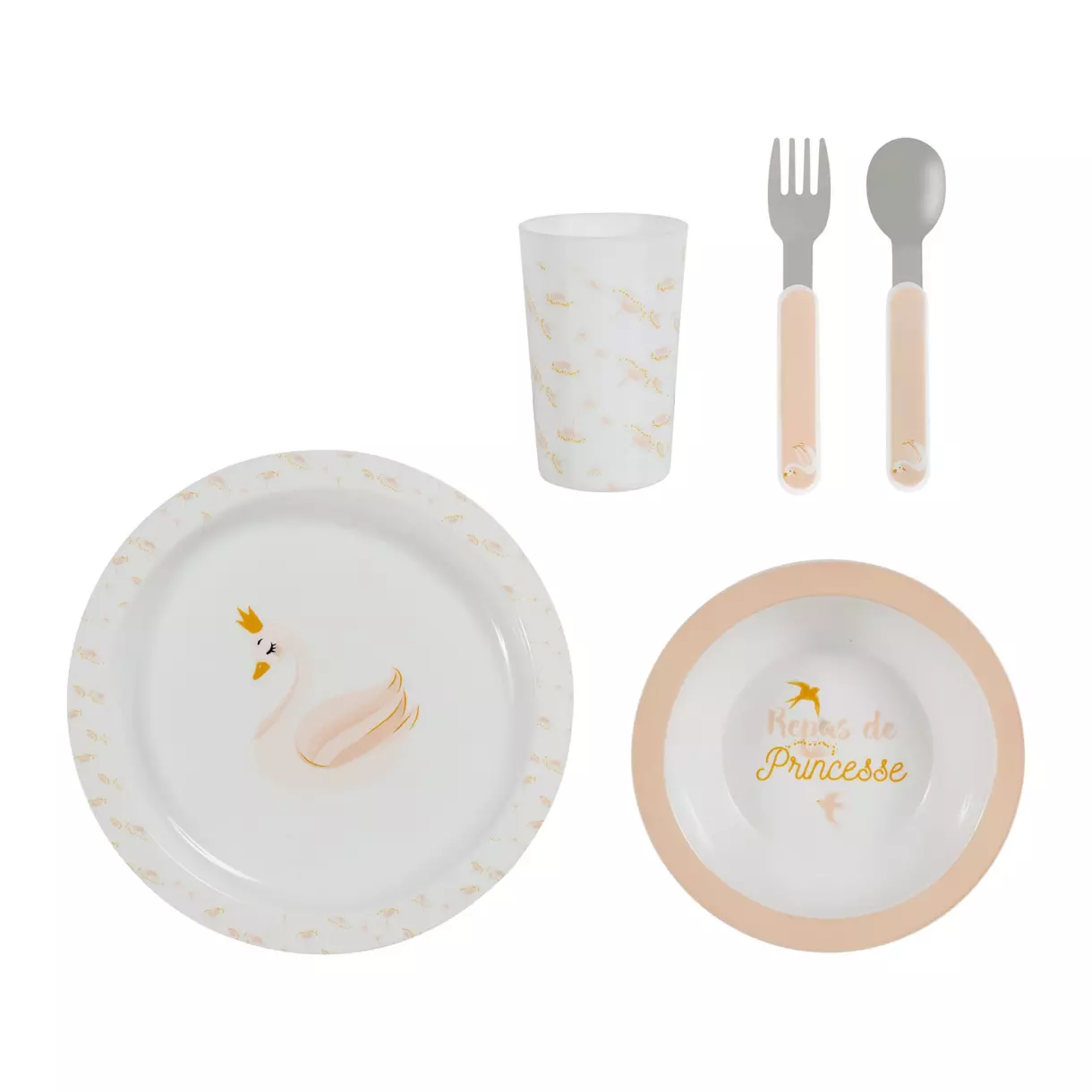 eminza Coffret repas 5 pièces Cygne Rose