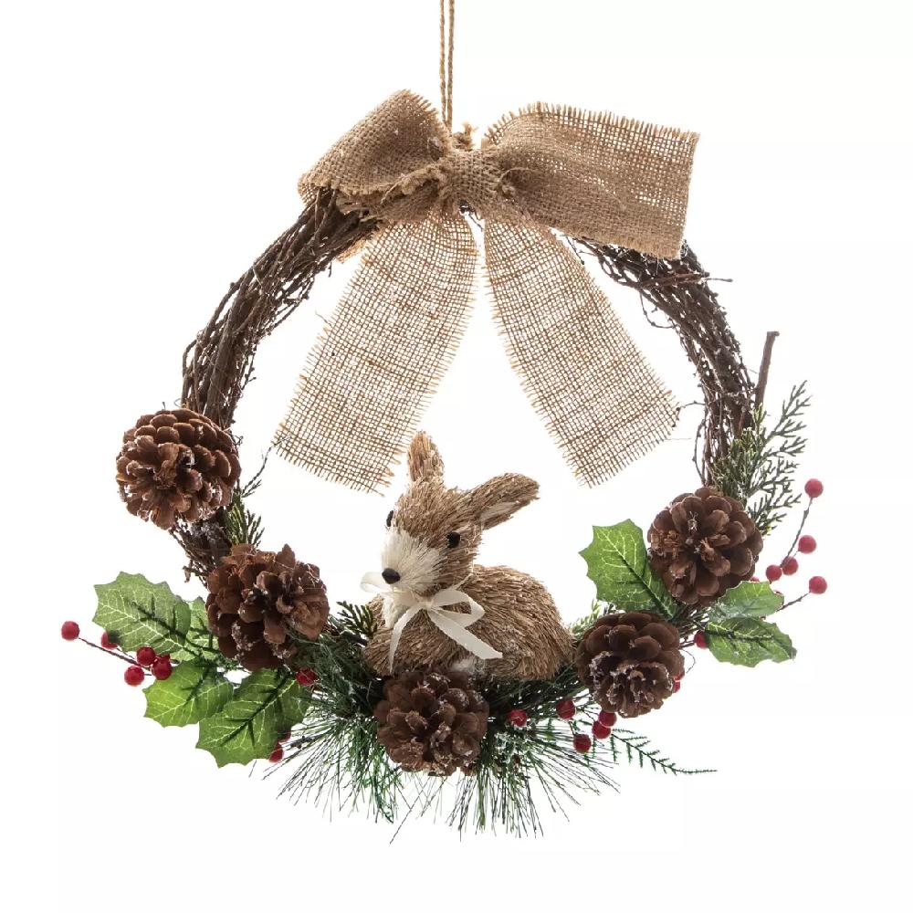 eminza Couronne de Noël (D32 cm) Lapin et nœud