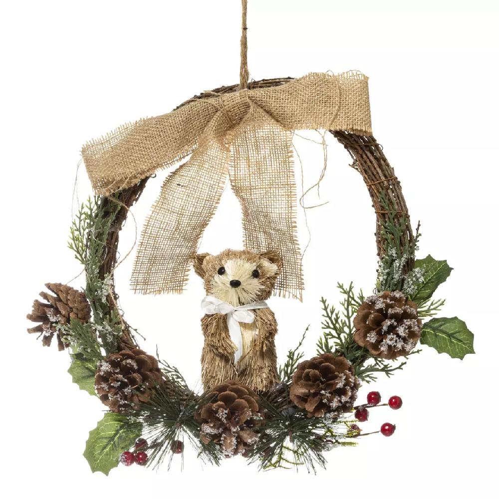 eminza Couronne de Noël (D32 cm) Marmotte et nœud
