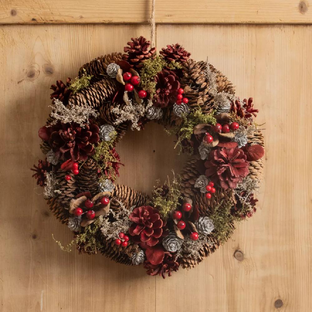 eminza Couronne de Noël (D33 cm) Pompin Bordeaux