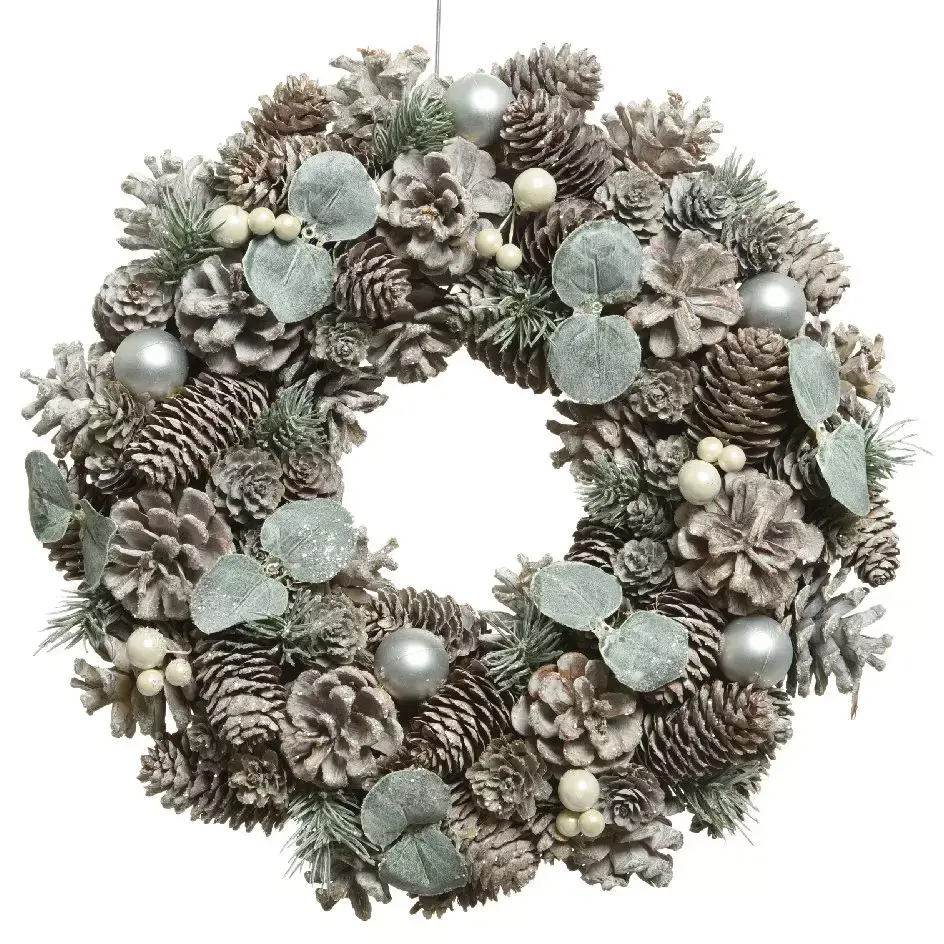 eminza Couronne de Noël (D34 cm) Pomme de pin Glacée