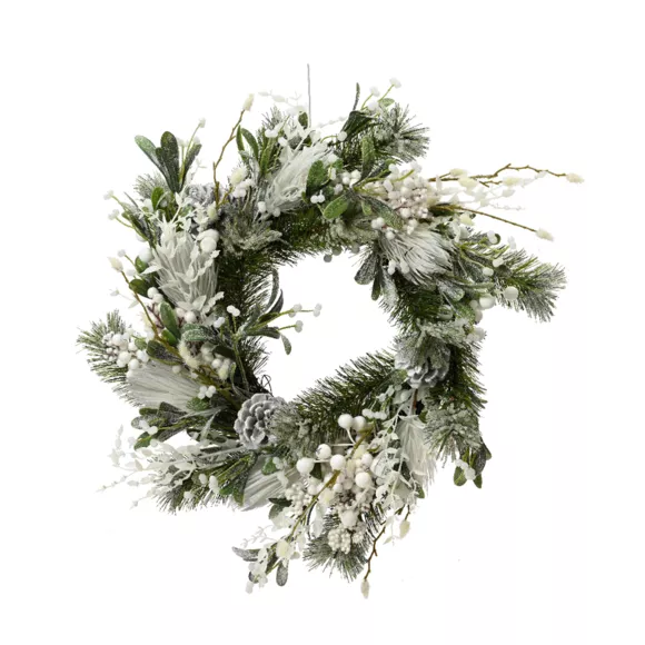 Eminza Couronne De Noël (D40 Cm) Baies Givrées Blanc