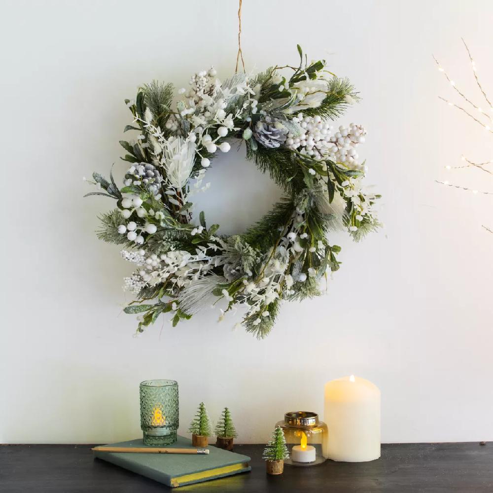 eminza Couronne de Noël (D40 cm) Baies givrées Blanc