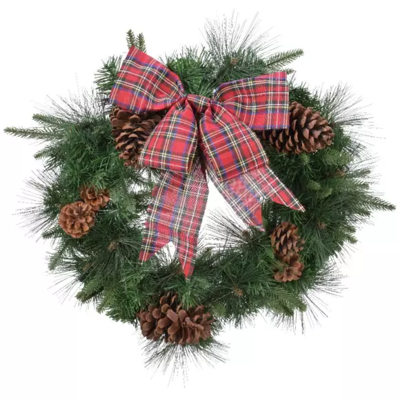 Eminza Couronne De Noël (D50 Cm) Noeud Tartan