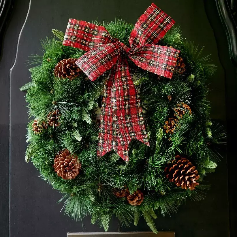 eminza Couronne de Noël (D50 cm) Noeud Tartan