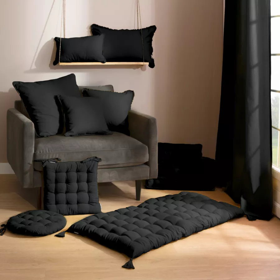 Eminza Coussin De Sol Coton (40 X 40 Cm) Pixel Noir