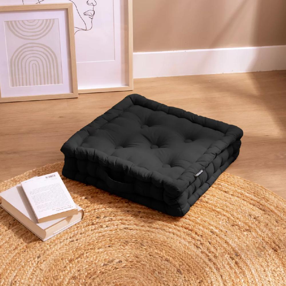 eminza Coussin de sol coton (40 x 40 cm) Pixel Noir