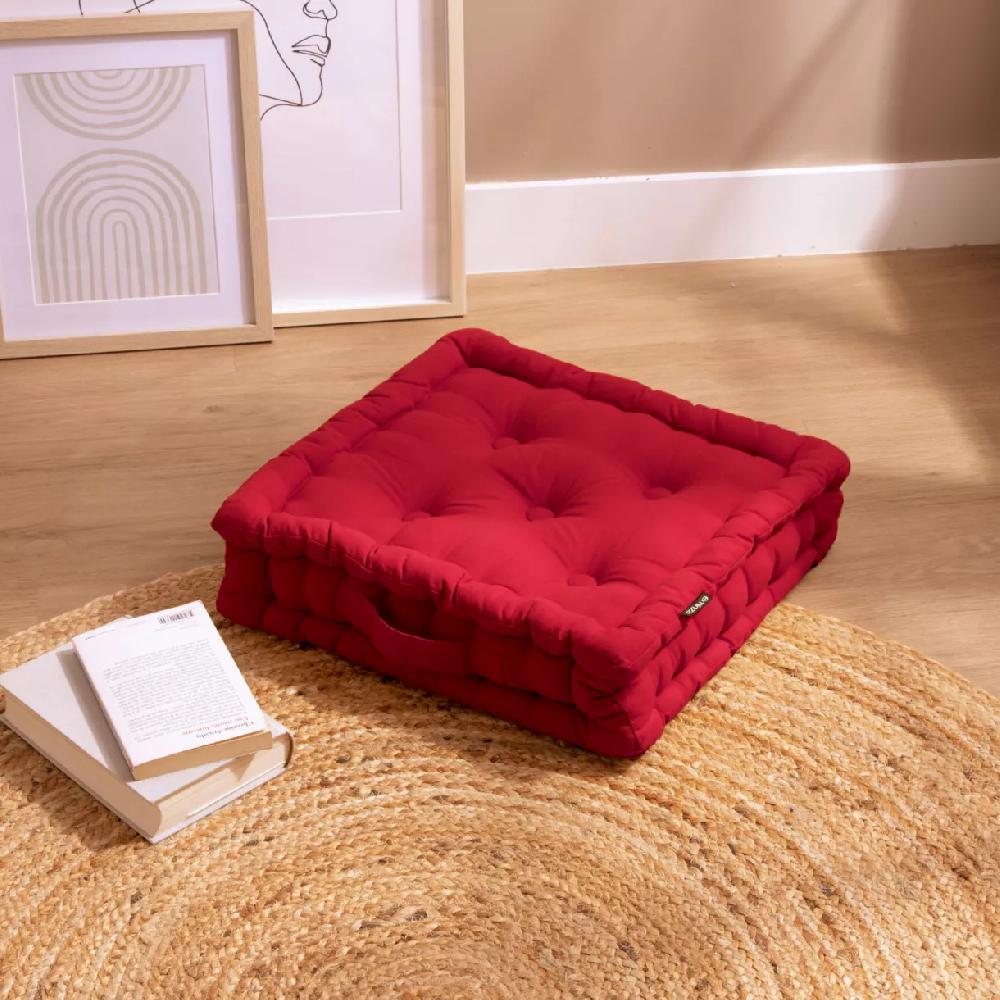 eminza Coussin de sol coton (40 x 40 cm) Pixel Rouge
