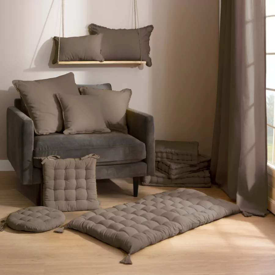 Eminza Coussin De Sol Coton (40 X 40 Cm) Pixel Taupe