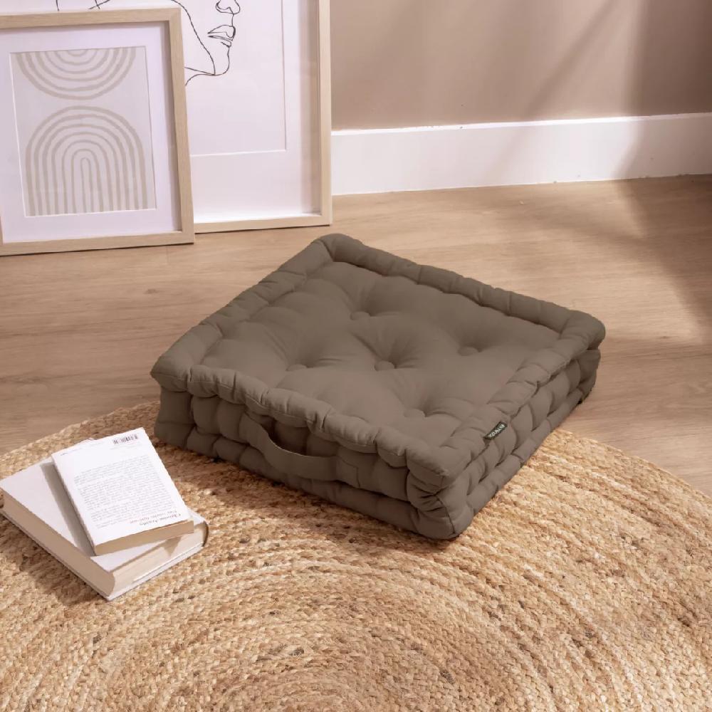 eminza Coussin de sol coton (40 x 40 cm) Pixel Taupe