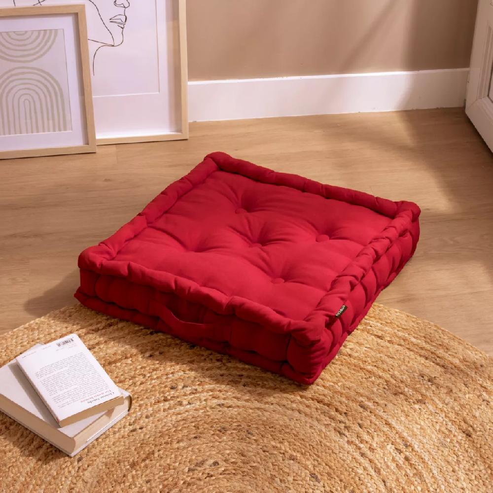 eminza Coussin de sol coton (50 x 50 cm) Pixel Rouge