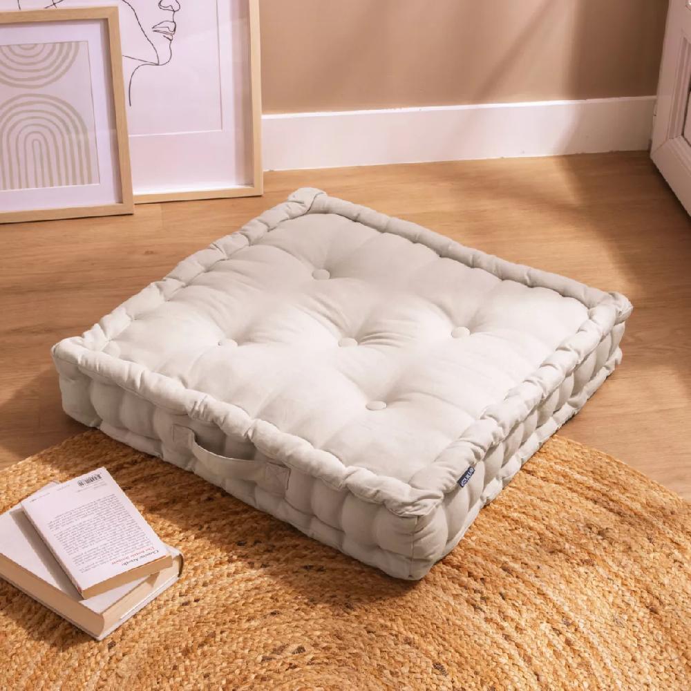 eminza Coussin de sol coton (60 x 60 cm) Pixel Beige