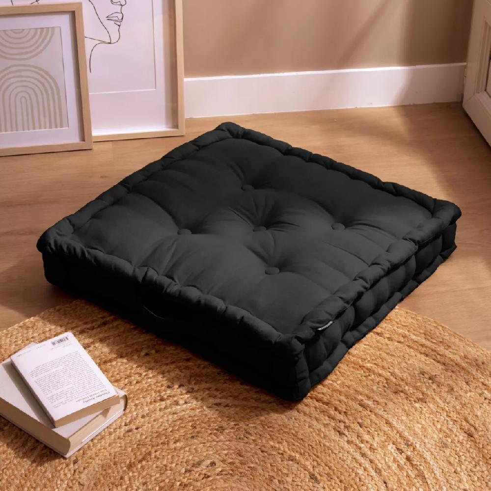 eminza Coussin de sol coton (60 x 60 cm) Pixel Noir