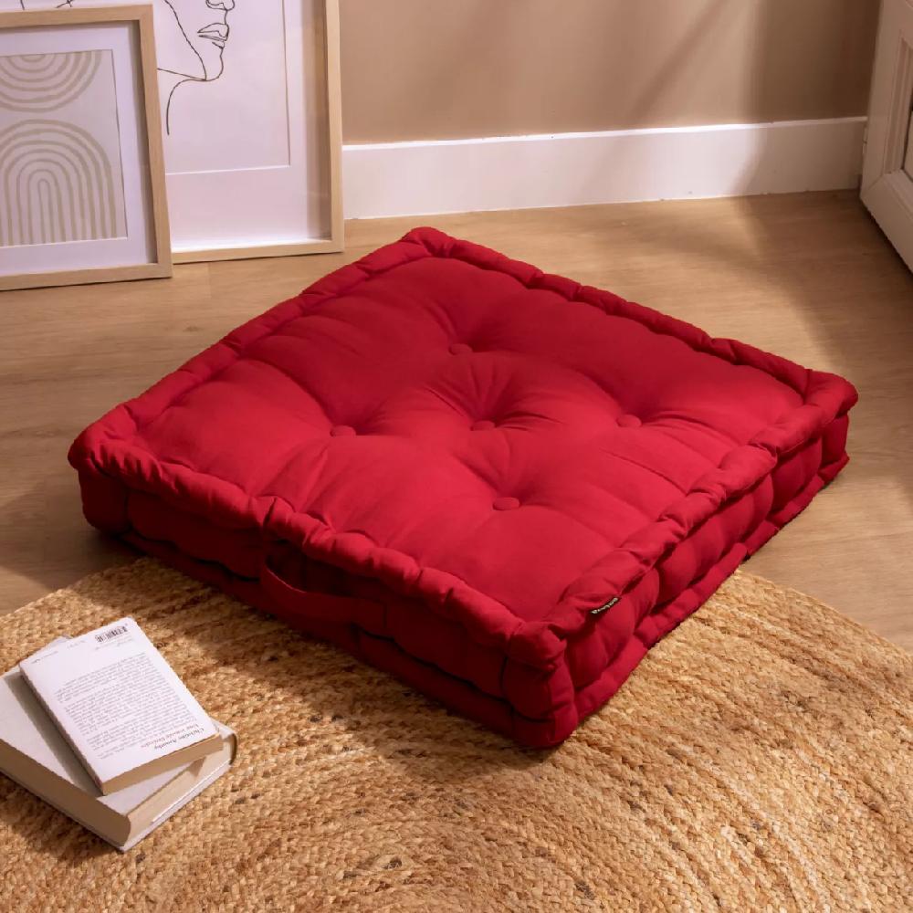 eminza Coussin de sol coton (60 x 60 cm) Pixel Rouge