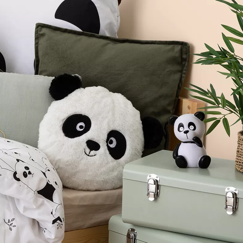 eminza Coussin rond enfant (27 cm) Panda Blanc
