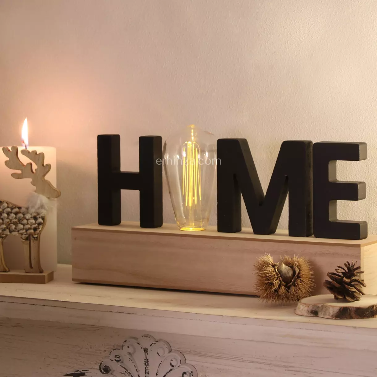 eminza Décoration lettres lumineuses LED Home Noir