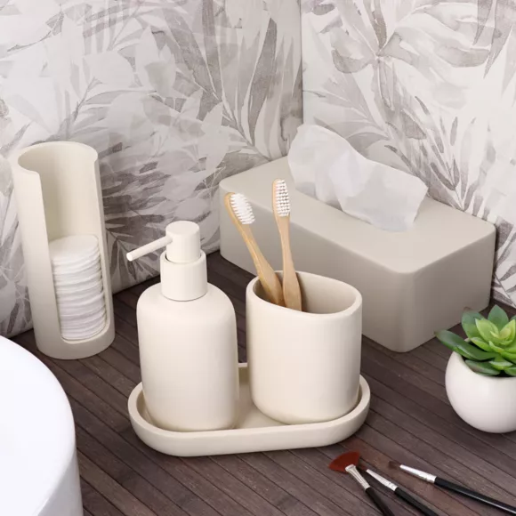 Eminza Distributeur à Cotons (H17 Cm) Japandi Beige