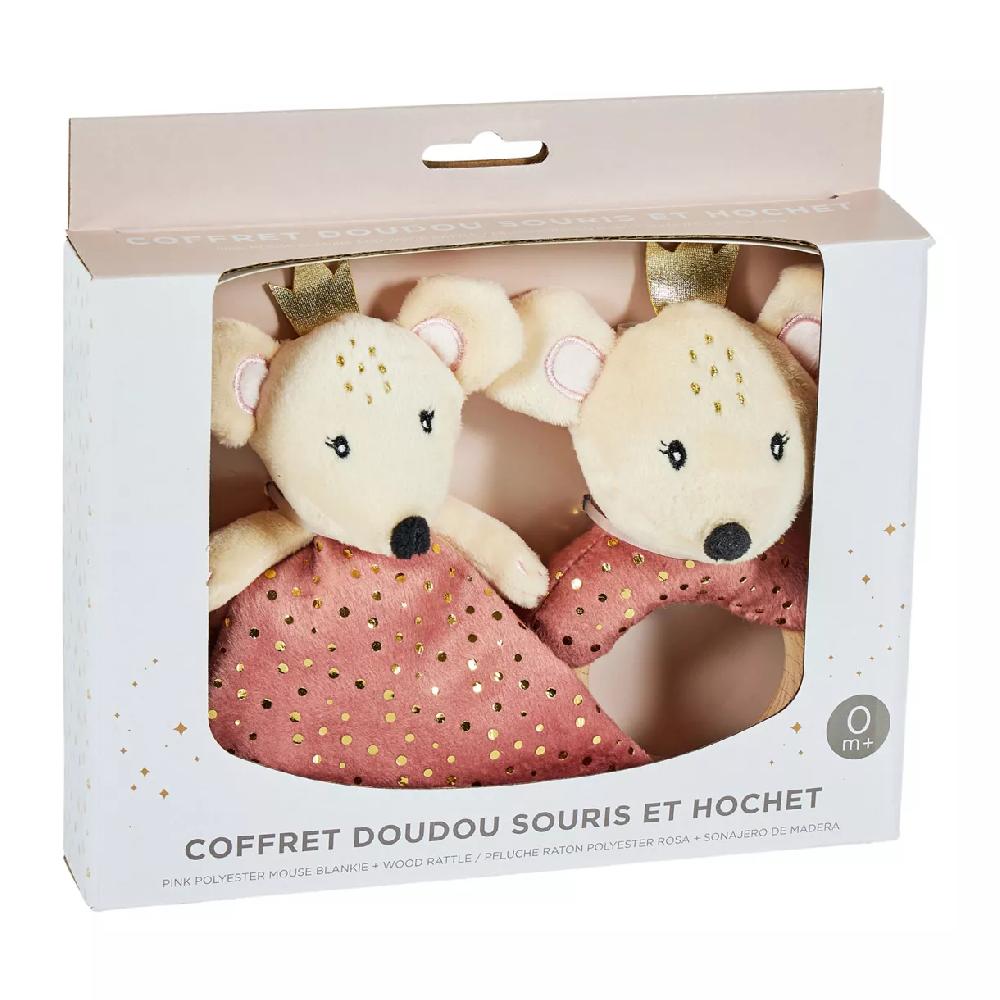 eminza Doudou bébé (26 cm) Souris Rose