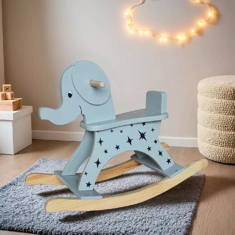 eminza Elephant à bascule bois (H53 cm) Stars Bleu