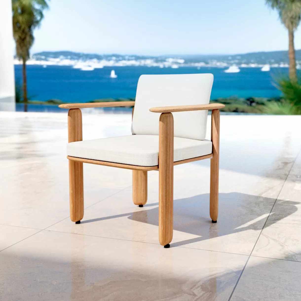 eminza Fauteuil de jardin en bois teck Java Ecru