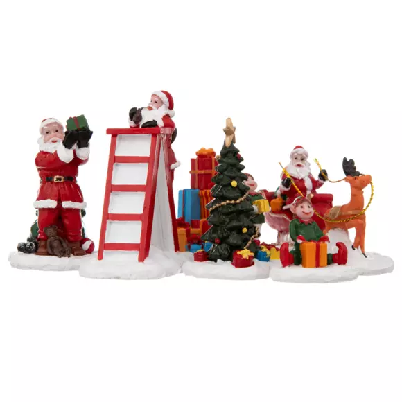Eminza Figurines Père Noël Et Lutins Pour Village