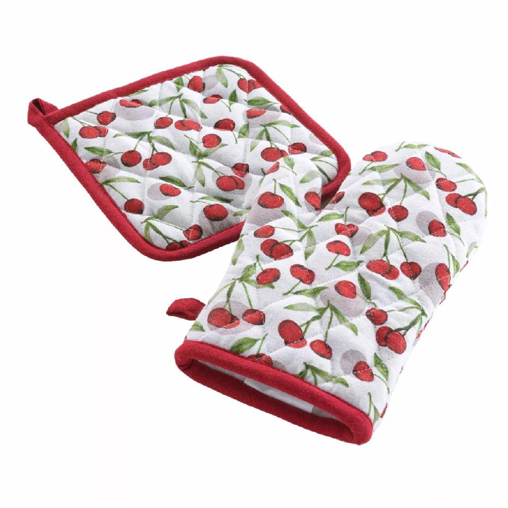 eminza Gant et manique coton Cerisette motif Rouge
