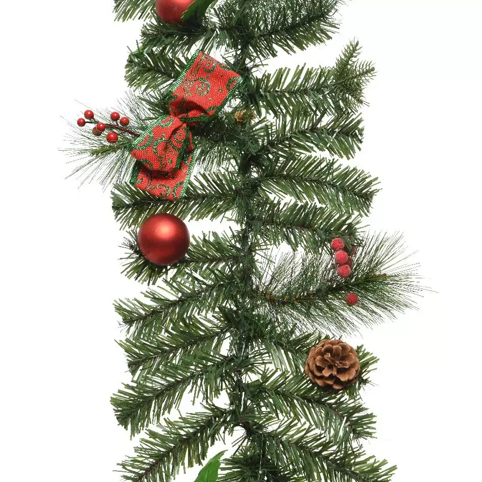 eminza Guirlande de sapin (180 cm) Nœud luxe Rouge