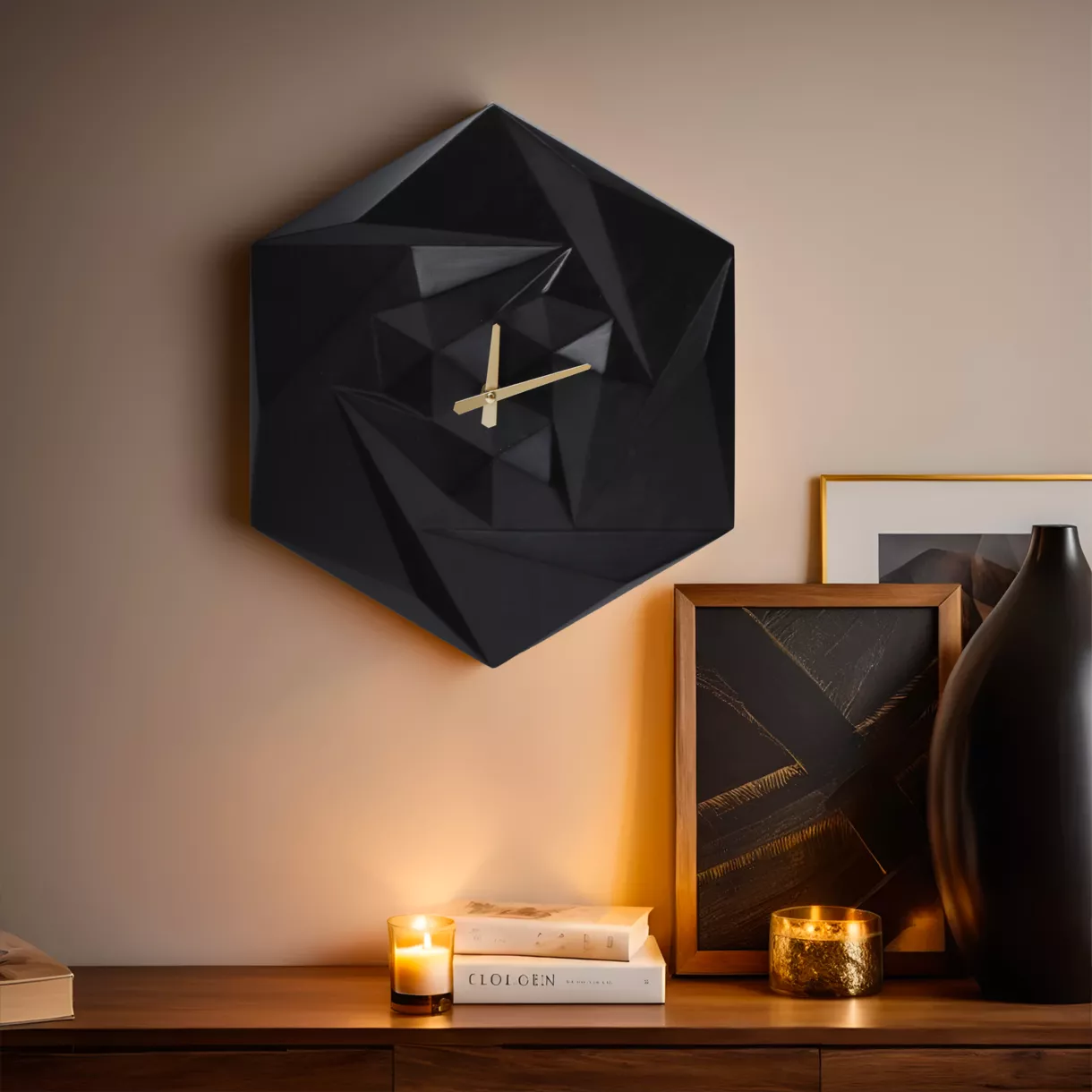 eminza Horloge murale en bois (D45 cm) Fidji Noir